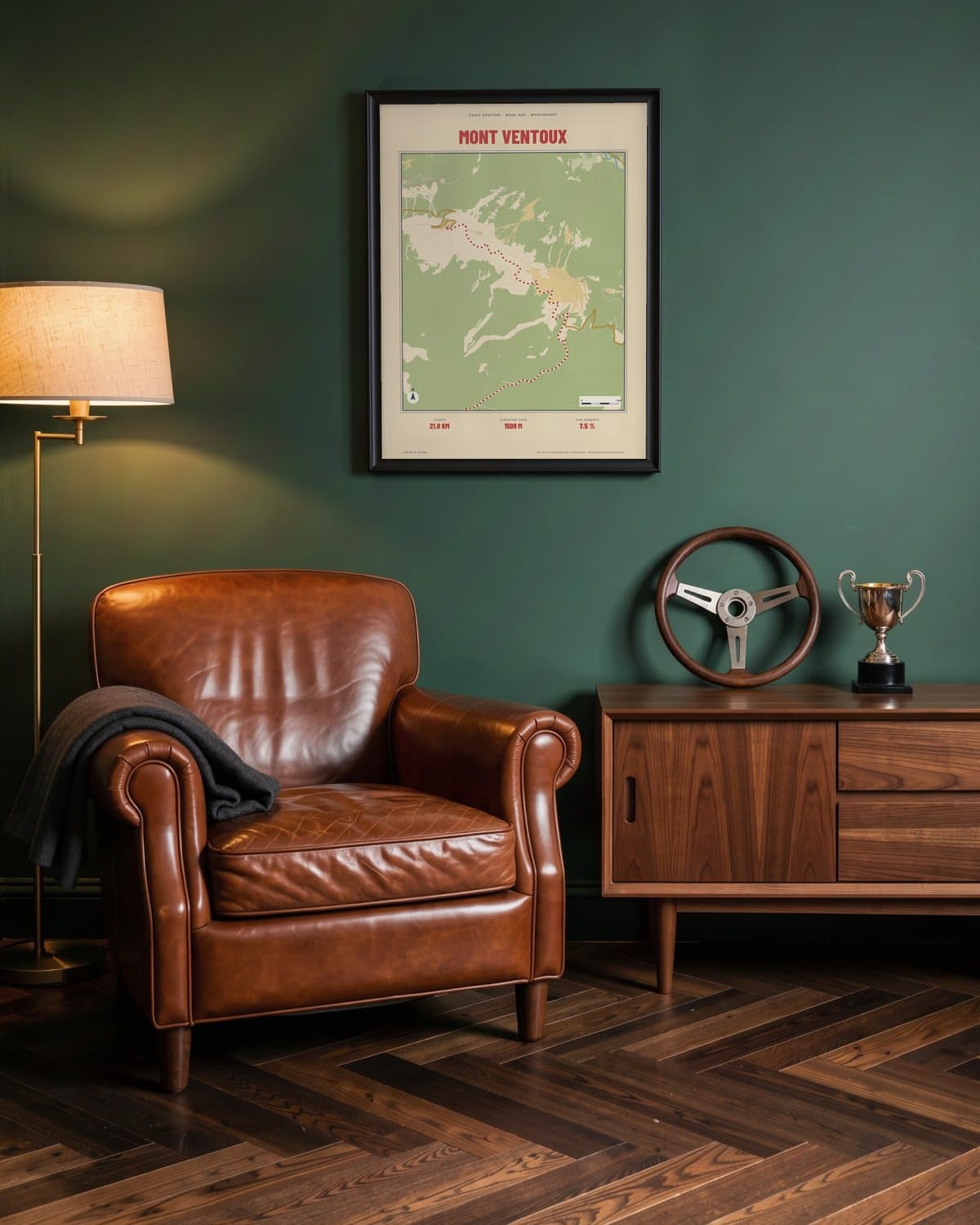 Mont Ventoux Carte Routière map poster in a black frame (45 × 60 cm) in a green den