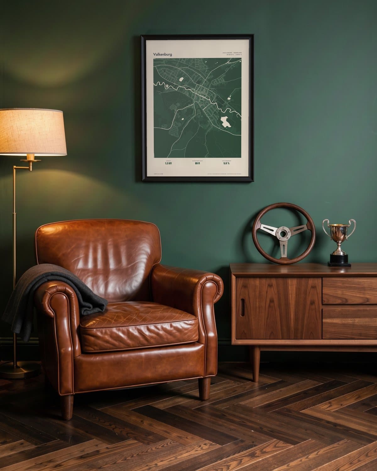 Valkenburg Atlas Forest map poster in a black frame (45 × 60 cm) in a green den